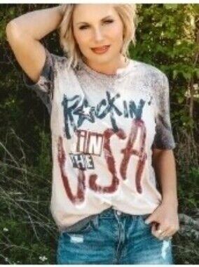 Rockin’ in the USA Acid Wash Graphic Tee Boho Western S-XL